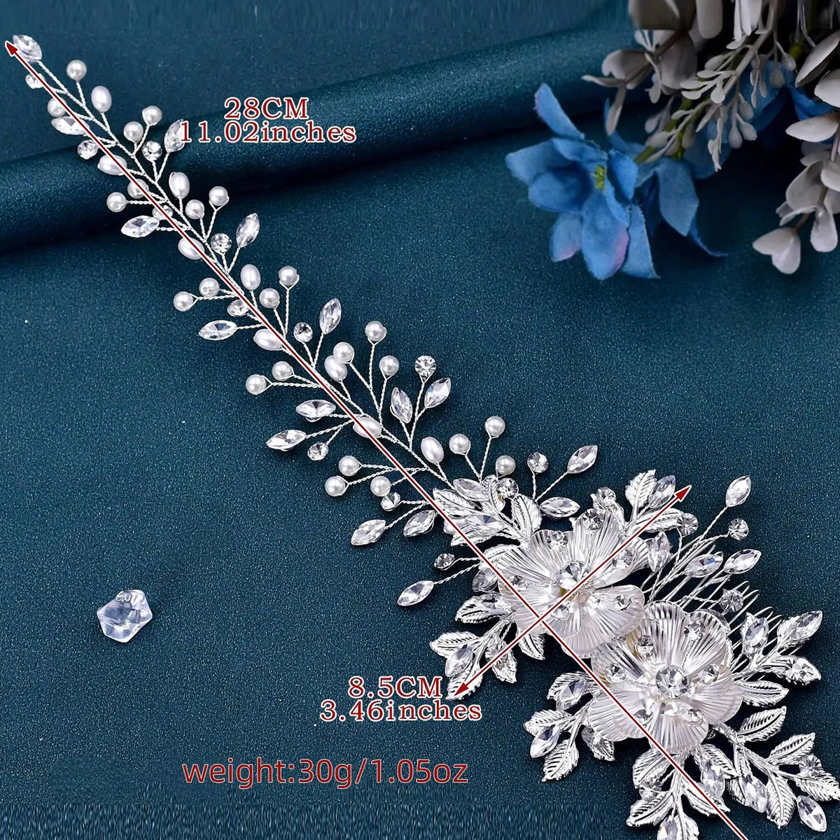 Luxury Alloy Flower Headband for Women, Bridal Party Accessory with Faux Pearls & Rhinestones, Elegant Wedding Hair Decor