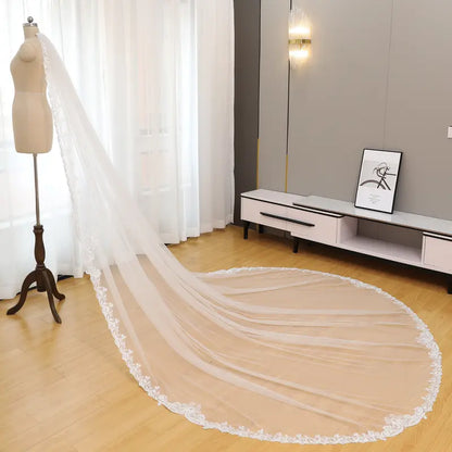 Simple lace wedding veil, Lace trim bridal wedding veil, Cathedral wedding veil, Ivory soft tulle bridal veil