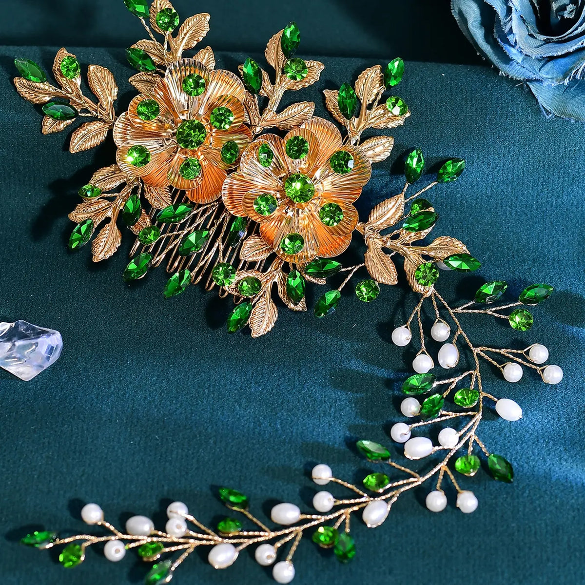 Luxury Alloy Flower Headband for Women, Bridal Party Accessory with Faux Pearls & Rhinestones, Elegant Wedding Hair Decor
