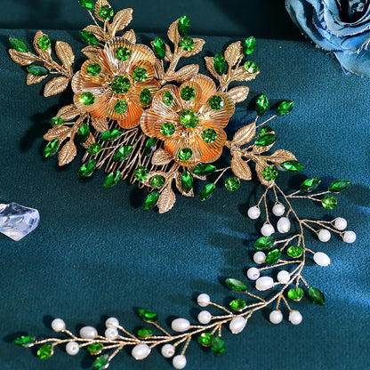 Luxury Alloy Flower Headband for Women, Bridal Party Accessory with Faux Pearls & Rhinestones, Elegant Wedding Hair Decor