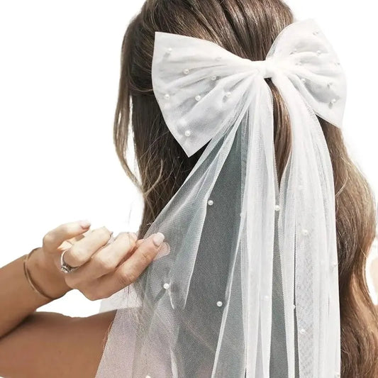 Women's Layered Butterfly Decor Bridal Hairpin - 1 Count Tulle Bow Trailing Accessory with Plastic & Stainless Steel Parts, for Bride Veil, Formal Occasions, Wedding Ceremony (Fits Trailing, Bow Veils)