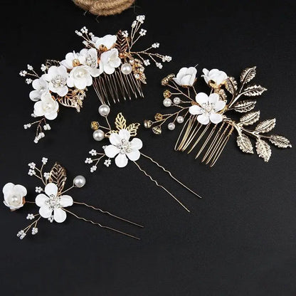 Korean-Style Bridal Wedding Hair Accessories, Blue, Purple, Pink, and White Fresh-Style Hair Combs, Girls' Bridesmaid Hair Accessories