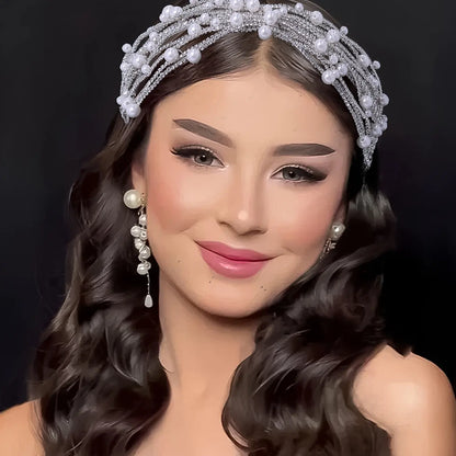 Women's Elegant Headband with Faux Pearls Decoration, Perfect for Weddings & Photography, All-Season Accessory for Special Occasions