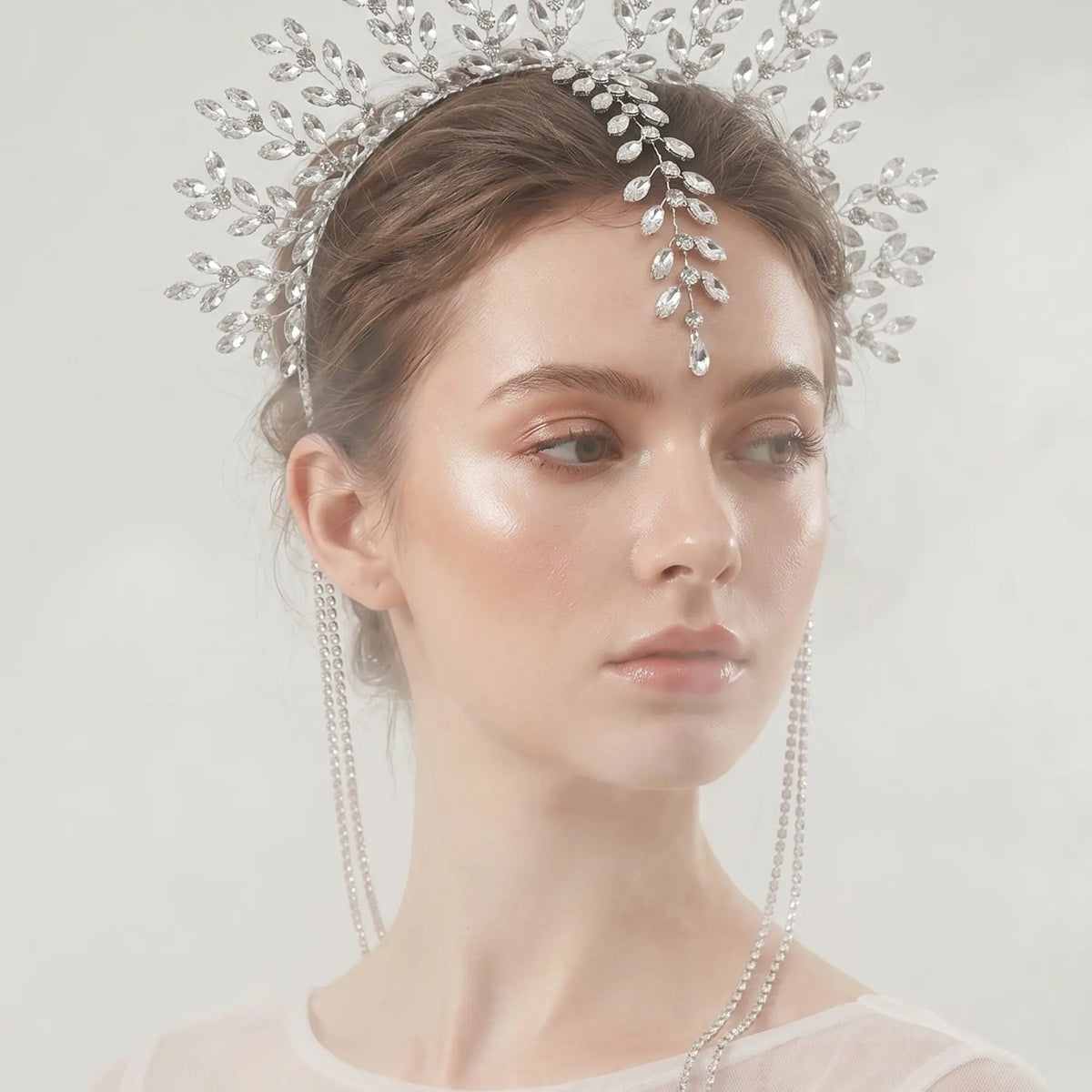 Elegant Rhinestone Detailing Branch Fringe Accent Headband, Handmade Wire Crown Hair Accessory, Bridal Ready Stage Dinner Hairstyle Band, Versatile Wear, Handcrafted Craftsmanship