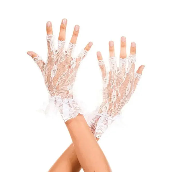 Women's White Lace Cuff Gloves
