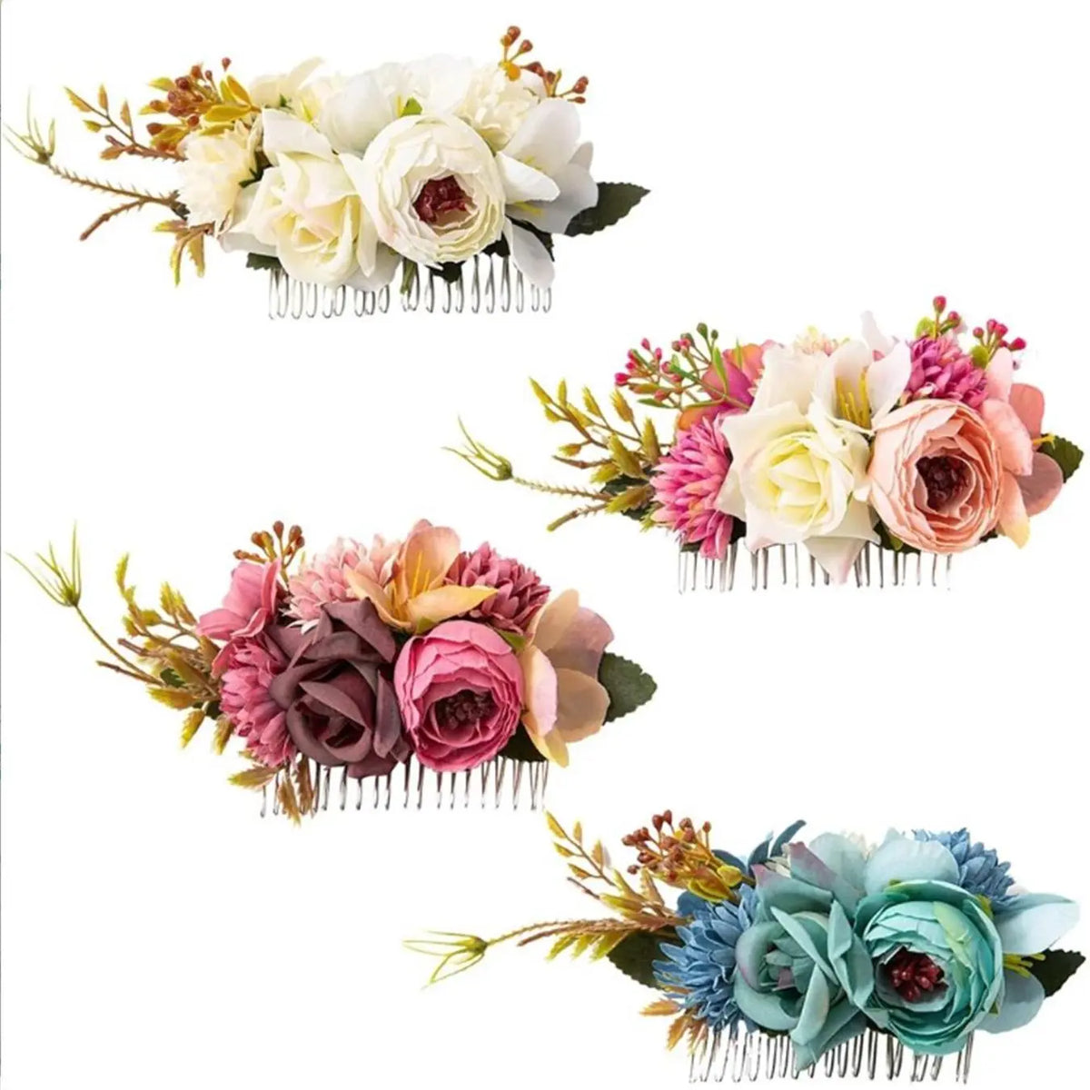 Large Artificial Flower Metal Hair Side Comb, Decorative Floral Hair Clip, Elegant Hair Accessory Versatile Use for Weddings, Brides, Girls, Bridal Party