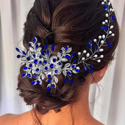 Luxury Alloy Flower Headband for Women, Bridal Party Accessory with Faux Pearls & Rhinestones, Elegant Wedding Hair Decor