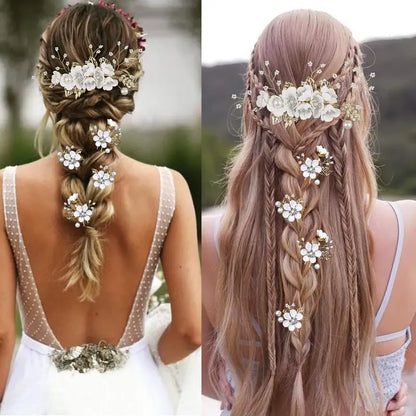 5 pieces of elegant white bridal hair accessories - crystal pearl hair comb and hairpin, suitable for bridal hairstyles, engagement styles, dances, parties