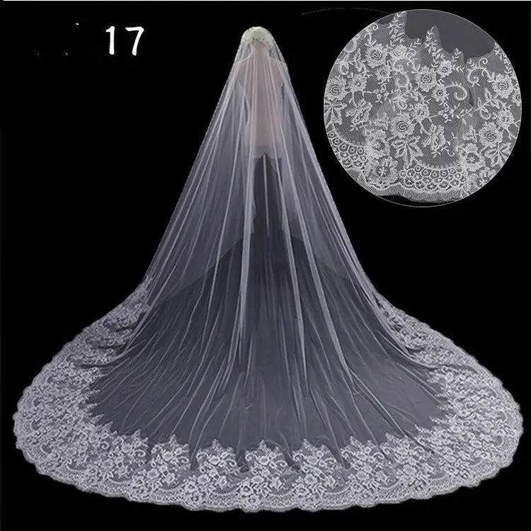 Bridal Long-Tail Luxury Veil - Elegant Sheer Wedding Accessory for Brides with Refined Finishing Touch