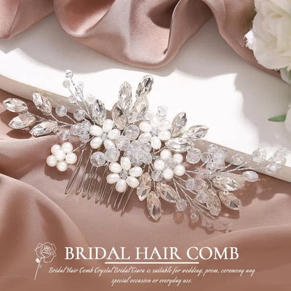 Women's Beautiful Dainty Silver Pearl Bridal Head Comb - Adjustable Size Alloy Wire Accessory for Bridal Shower, Wedding Ceremony (HC034, 1 Silver)