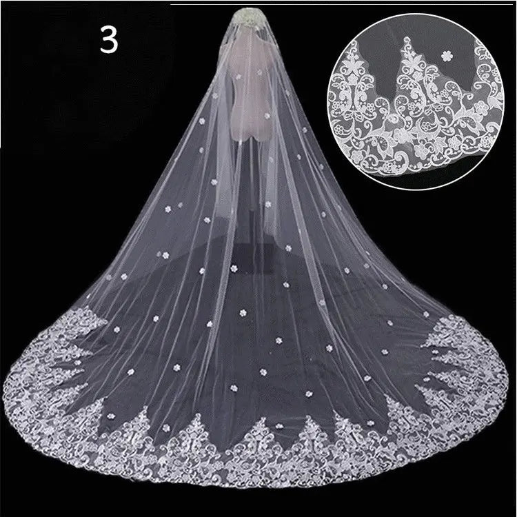 Bridal Long-Tail Luxury Veil - Elegant Sheer Wedding Accessory for Brides with Refined Finishing Touch