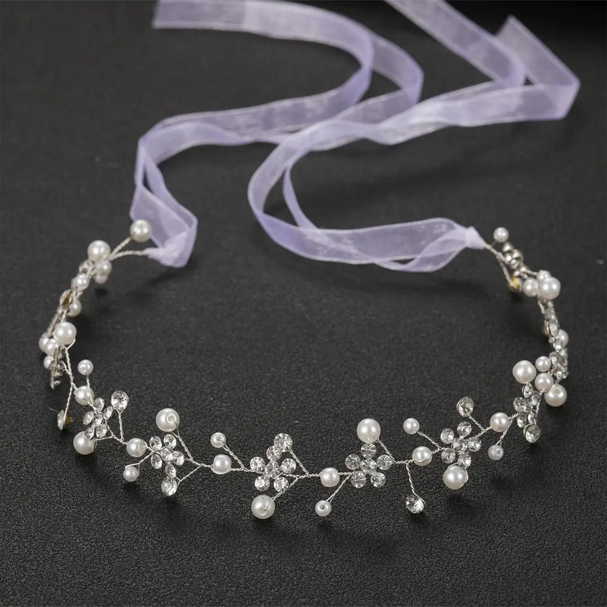 Luxe Petite Handmade Pearl & Crystal Hair Vine, Satin Ribbon Bridal Headpiece, Luxury Wedding Hair Accessory for Brides, Bridesmaids, Flower Girls