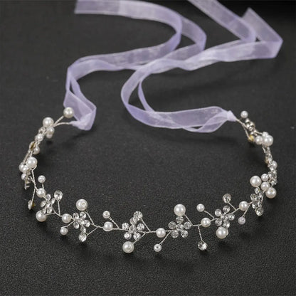 Luxe Petite Handmade Pearl & Crystal Hair Vine, Satin Ribbon Bridal Headpiece, Luxury Wedding Hair Accessory for Brides, Bridesmaids, Flower Girls