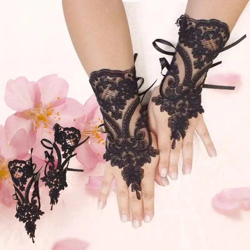 Women's High-Quality Lace Trim Fingerless Gloves - Fashion Accessory for Weddings, Girl Party Events