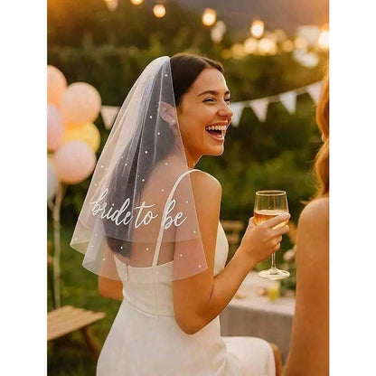 1pc Bridal Veil For Bachelorette Party| Embroidered Double-Layer White Lettered Veil With Comb Photo Accessories, Romantic Style