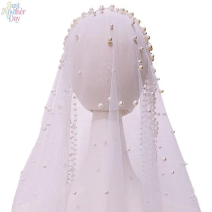 Luxury Pearl Embellished Bridal Veil, Elegant Beaded Long Tulle Wedding Veil, Sheer Face-Covering Veil for Wedding, Photoshoot & Bridal Accessories