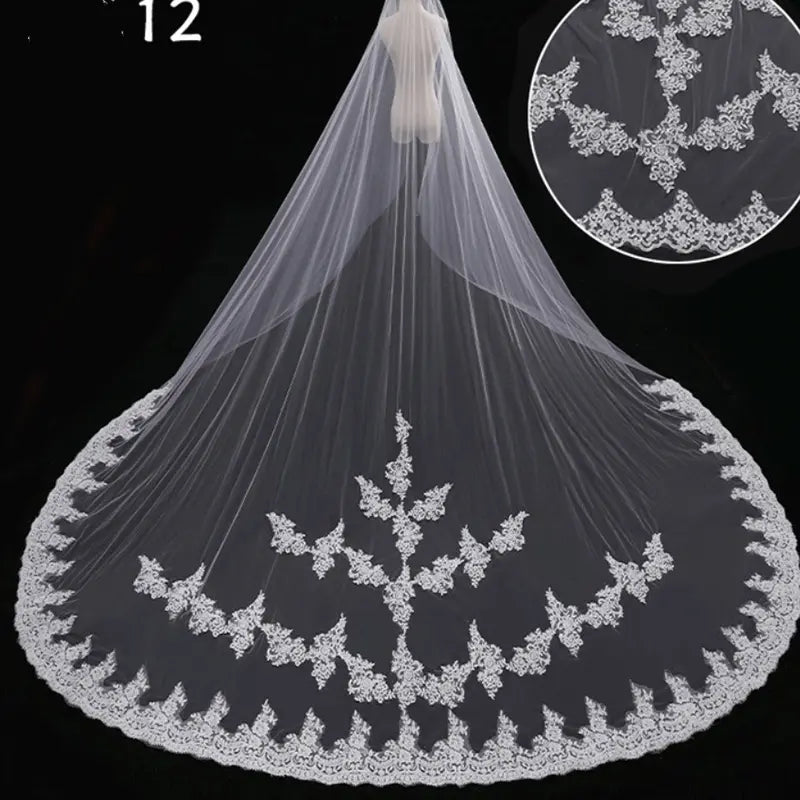 Bridal Long-Tail Luxury Veil - Elegant Sheer Wedding Accessory for Brides with Refined Finishing Touch