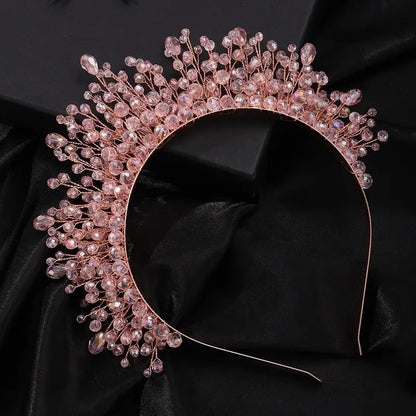 9-Color Crystal Bridal Crown Headband, Silver Bedazzled Diamond Accent Hairpiece, Handmade Luxury Hair Accessory for Brides (Bridal Shower, Ceremony, Birthday, Pink Headbands Option), Bedazzled Diamond Accent Headbands