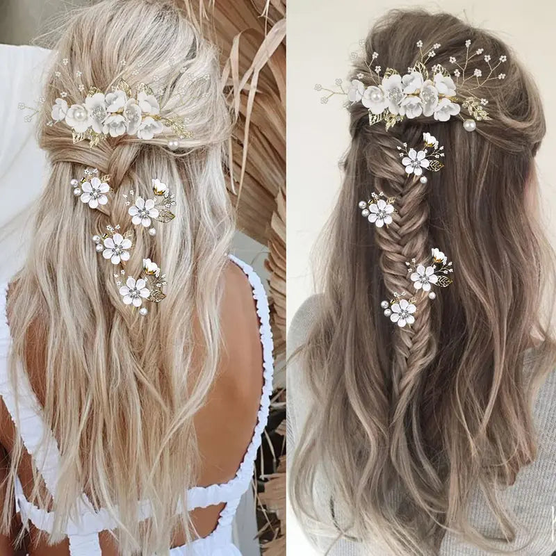 5 pieces of elegant white bridal hair accessories - crystal pearl hair comb and hairpin, suitable for bridal hairstyles, engagement styles, dances, parties