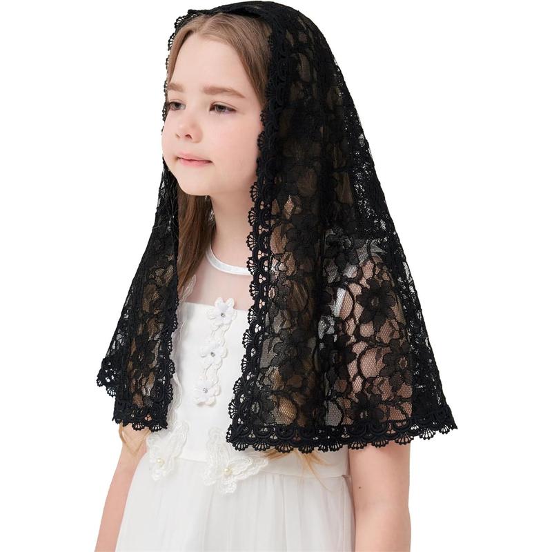 Girls Black Veils - D Shaped Mantilla Chapel Veil for Funeral, Memorial Service - Floral Design Head Cover for Toddler Girls K4 (Black Veil) : Clothing, Shoes & Jewelry