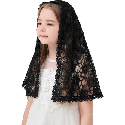 Girls Black Veils - D Shaped Mantilla Chapel Veil for Funeral, Memorial Service - Floral Design Head Cover for Toddler Girls K4 (Black Veil) : Clothing, Shoes & Jewelry