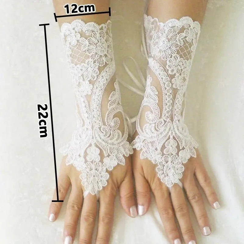 Women's High-Quality Lace Trim Fingerless Gloves - Fashion Accessory for Weddings, Girl Party Events