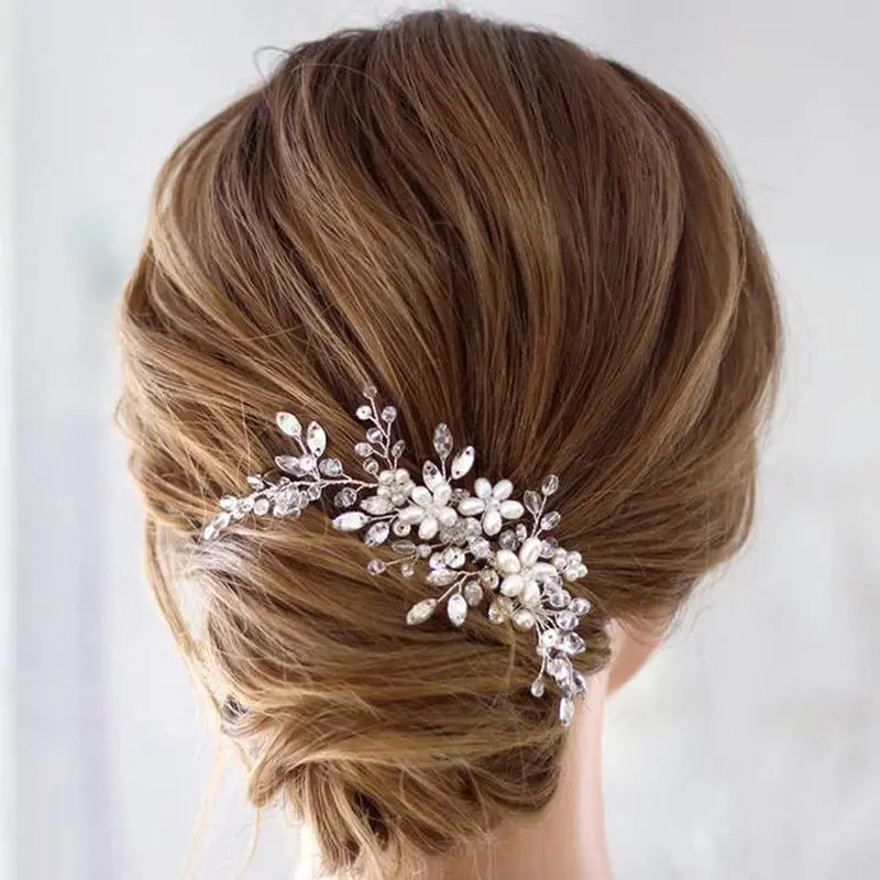 Women's Beautiful Dainty Silver Pearl Bridal Head Comb - Adjustable Size Alloy Wire Accessory for Bridal Shower, Wedding Ceremony (HC034, 1 Silver)