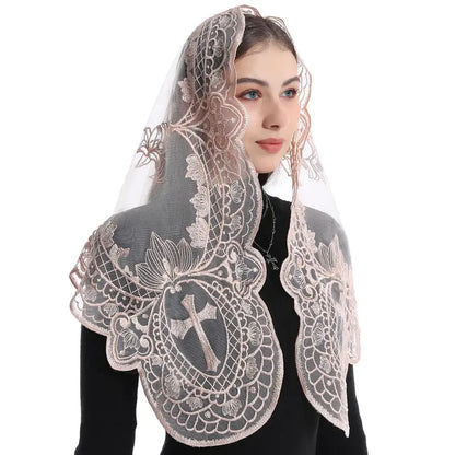 BOZIDOL White Triangle Veil -Lace Mantilla Catholic Church Chapel Veil Head Covering Latin Mass For Women