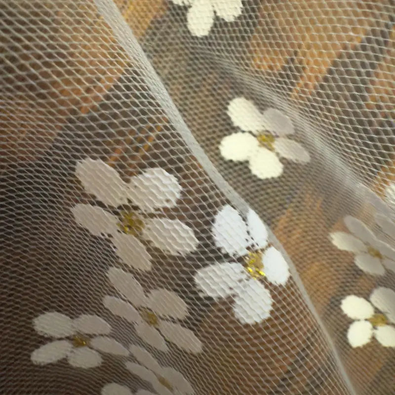 Women's Dainty Look Polyester Lace Church Veil - 62x19.5in, White, Ditsy Floral Print, Gold Accents, Easy to Wear, New #AB-334-R2