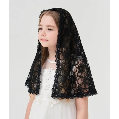 Girls Black Veils - D Shaped Mantilla Chapel Veil for Funeral, Memorial Service - Floral Design Head Cover for Toddler Girls K4 (Black Veil) : Clothing, Shoes & Jewelry