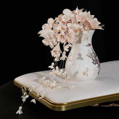 New New Chinese Style Flower Hairpin Pearl Luxury Tassel Side Clip Side Clip Bridal Headwear