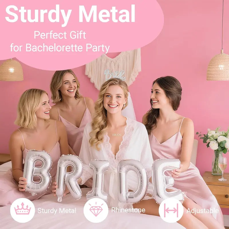 Bride to Be Headband Set Bridal Hair Accessories for Women - 3pcs Silver Headband, Sash and Veil for Bachelorette Party, Flexible Metal Frame with Dual Hoops and Comb Slip-Proof Contouring Party Decor