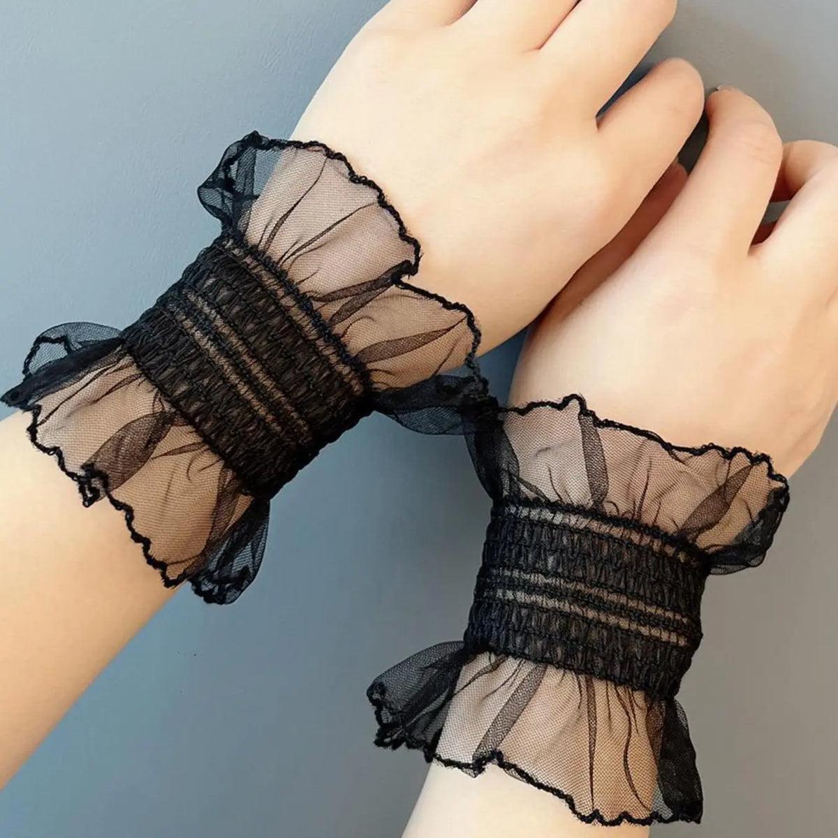Lace Ruffle Wrist Guards, Mesh Elastic Breathable Sleeve Covers, High Stretch Lace Wrist Accessories, Ladies Lolita, Gothic, Cosplay, Party, Daily Wear