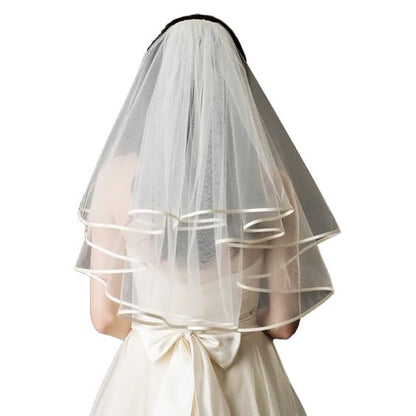 White Short Wedding Veil Pearl Rhinestone Bride Veils Bridal Veils Bachelorette Party Veil for Brides and Women