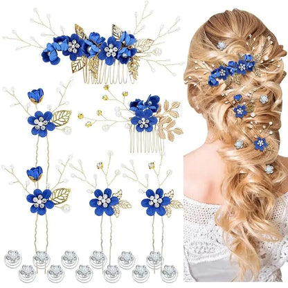 Women's Purple Floral Shape Hair Pins Set - 18-Piece Multiple Pieces with Pearl Accents, Rhinestones, Clip-In Design, Cruelty-Free Prom Bridal Headwear for 24-Hour Wear