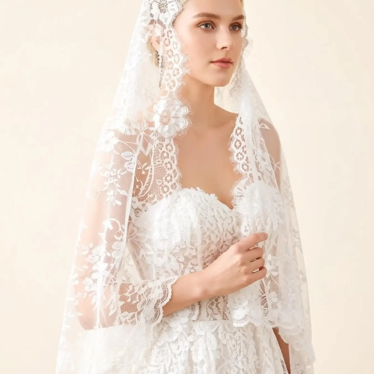 Lace Prayer Scarf, Lace Bride Veil, Floral Trim Headscarf for Women, Elegant Bridal Accessory, Perfect for Weddings, Wedding Veils for Brides, The Wedding Veil