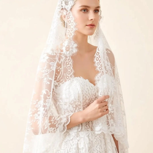 Lace Prayer Scarf, Lace Bride Veil, Floral Trim Headscarf for Women, Elegant Bridal Accessory, Perfect for Weddings, Wedding Veils for Brides, The Wedding Veil