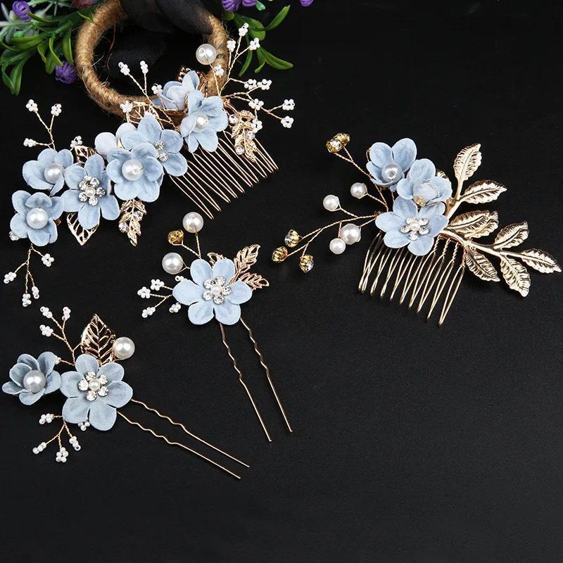 Korean-Style Bridal Wedding Hair Accessories, Blue, Purple, Pink, and White Fresh-Style Hair Combs, Girls' Bridesmaid Hair Accessories