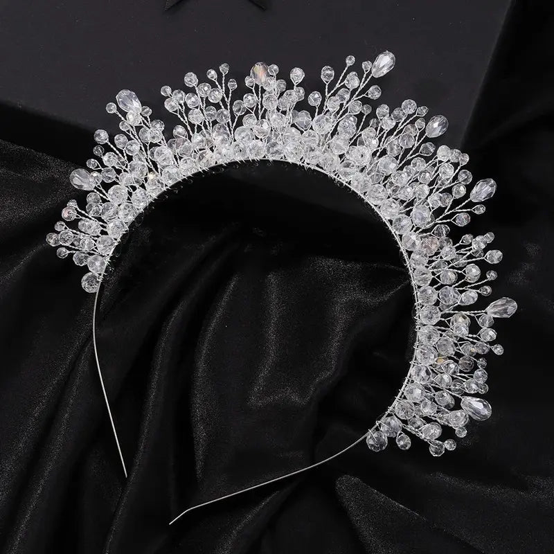 9-Color Crystal Bridal Crown Headband, Silver Bedazzled Diamond Accent Hairpiece, Handmade Luxury Hair Accessory for Brides (Bridal Shower, Ceremony, Birthday, Pink Headbands Option), Bedazzled Diamond Accent Headbands