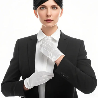 1 Pair White Elegant Formal Gloves, Polyester Dress Gloves for Party Performance Swing Dance Jewelry Care