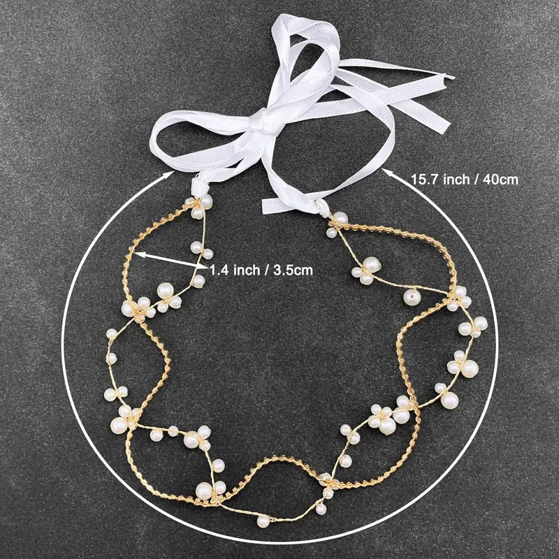 Women's Gold Vine Bridal Headband - Elegant Wedding Hair Accessory with Faux Pearls, Sparkling Rhinestones, Rhinestone Trim, Jewelry Care Instructions, Default Western Bridal Headwear (no)