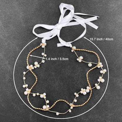 Women's Gold Vine Bridal Headband - Elegant Wedding Hair Accessory with Faux Pearls, Sparkling Rhinestones, Rhinestone Trim, Jewelry Care Instructions, Default Western Bridal Headwear (no)