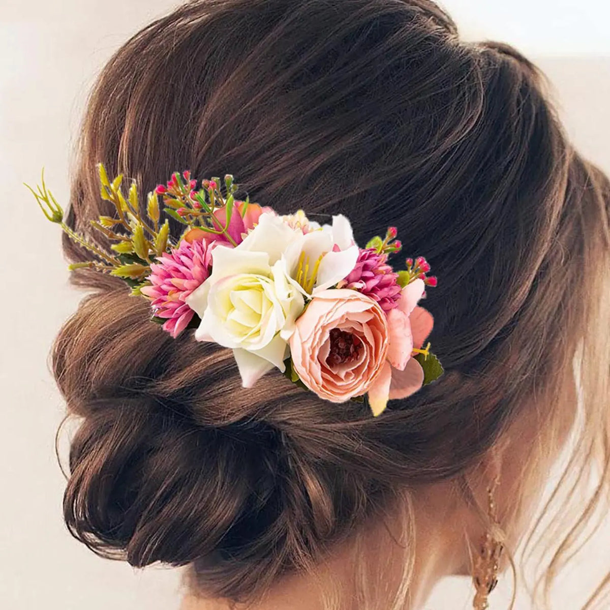Large Artificial Flower Metal Hair Side Comb, Decorative Floral Hair Clip, Elegant Hair Accessory Versatile Use for Weddings, Brides, Girls, Bridal Party