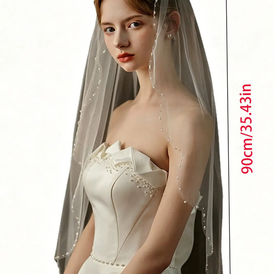 Elegant Pearl Decorated Bridal Veil, Romantic Single Layer Wedding Veil with Comb, Classic Fantasy Bride Headpiece, Perfect for Church and Garden Weddings