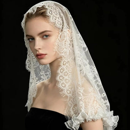 Bridal lace veil new style floral headpiece wedding accessory short sheer single-layer face cover
