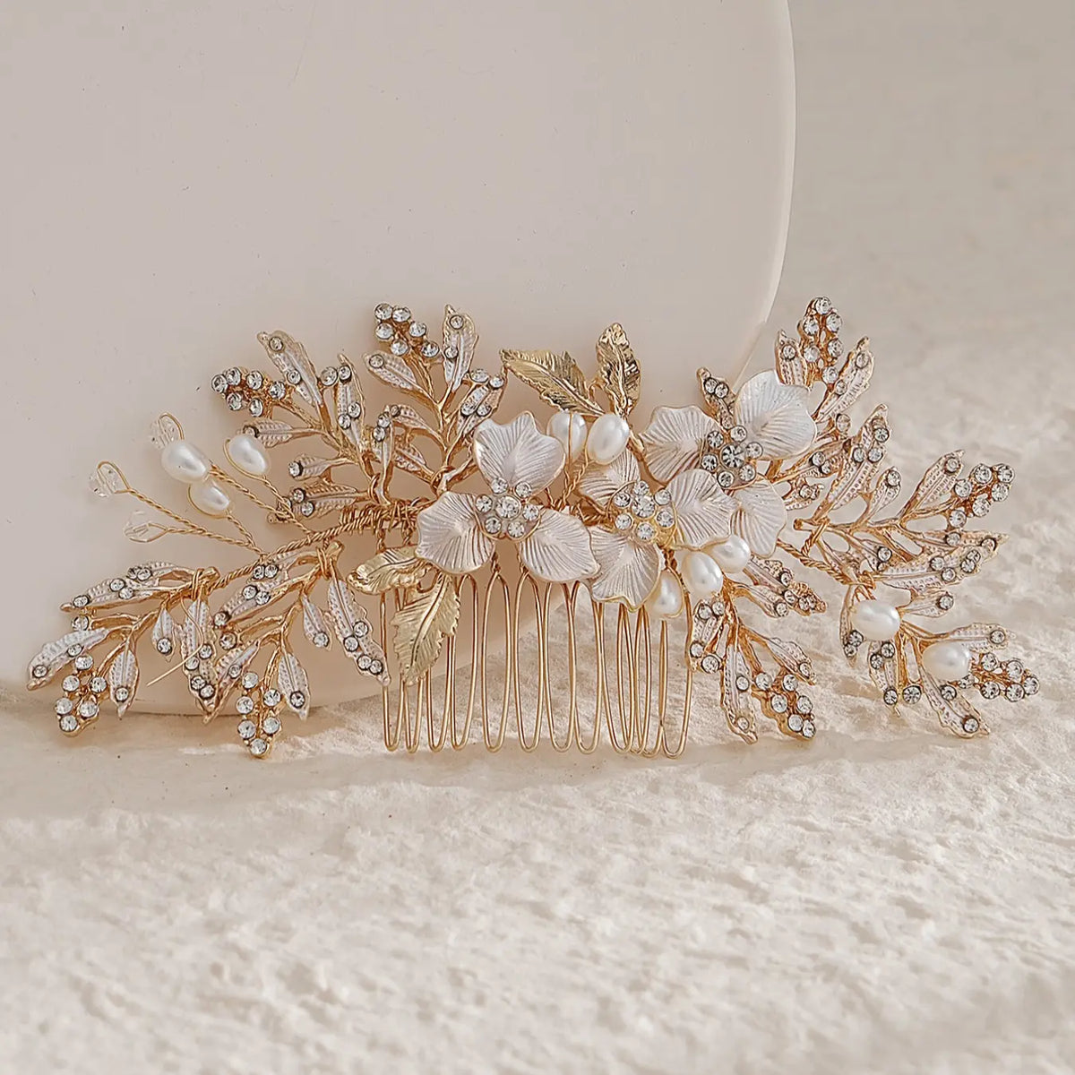 French Vintage Pearl Rhinestone Hair Comb, Stunning Bride Wedding Headpiece, Gold Leaf Hair Pin, Bridesmaid Photo Shoot Accessory