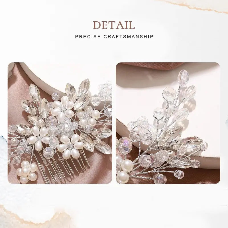 Women's Beautiful Dainty Silver Pearl Bridal Head Comb - Adjustable Size Alloy Wire Accessory for Bridal Shower, Wedding Ceremony (HC034, 1 Silver)