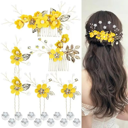 Women's Purple Floral Shape Hair Pins Set - 18-Piece Multiple Pieces with Pearl Accents, Rhinestones, Clip-In Design, Cruelty-Free Prom Bridal Headwear for 24-Hour Wear