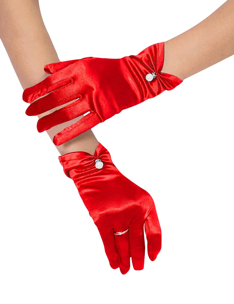 QRBTSCL Women's Short Satin Gloves for Wedding Tulle Tea Party Gloves