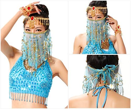 Wuchieal Women's Belly Dance Tribal Face Veil With Halloween Costume Accessory
